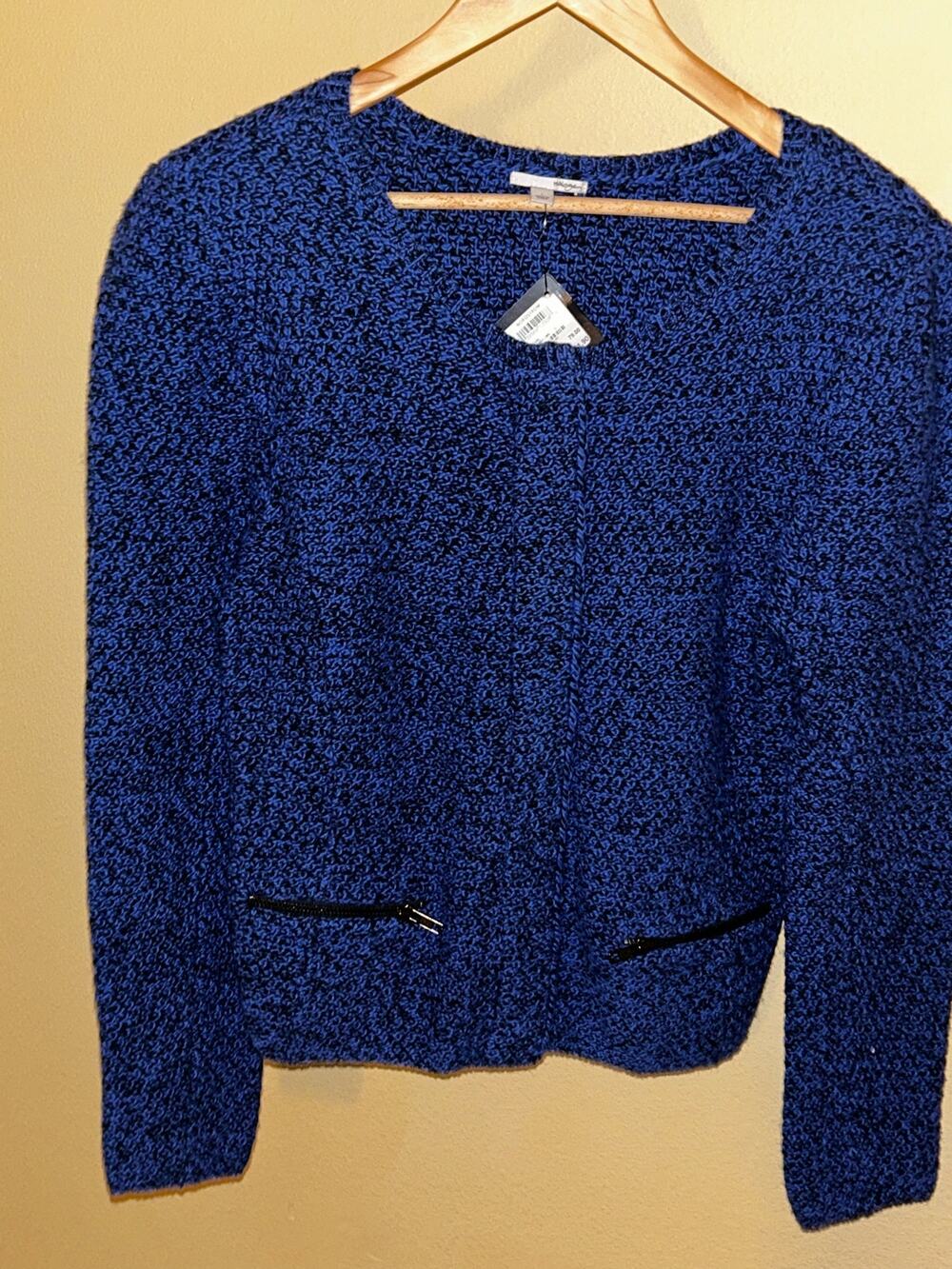 Halogen Mazarine Preppy Academia Old Money Scandi Front Zipper Pocket Cardigan